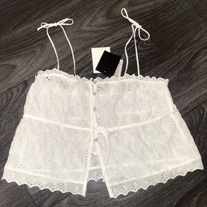 NEW WITH TAGS Zara Boho White Floral Cutout Tie Top - Size Small